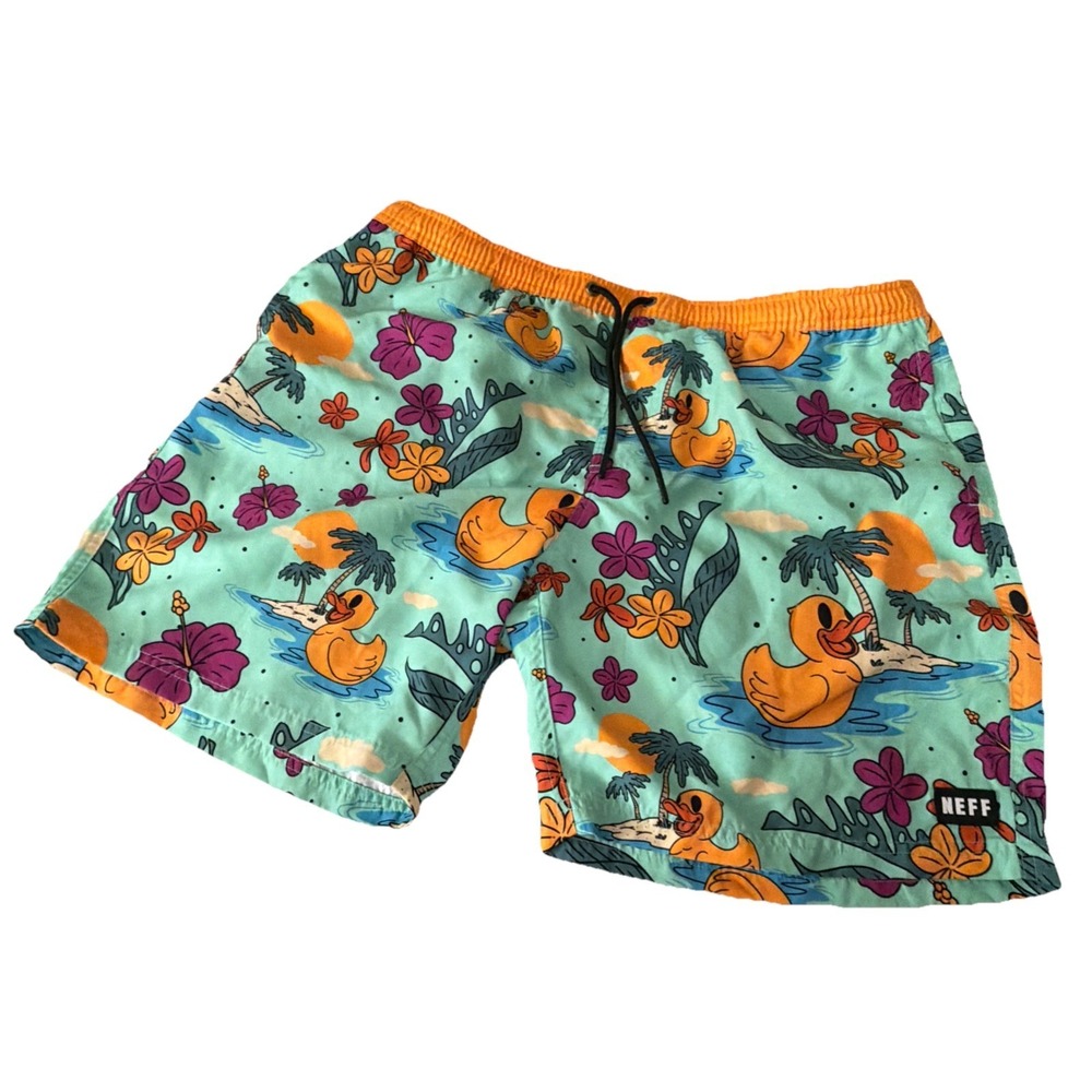 MENS NEFF RUBBER DUCK SWIM SUIT BOARD SHORTS XXL 2XL Beach Hawaiian Palm Floral
